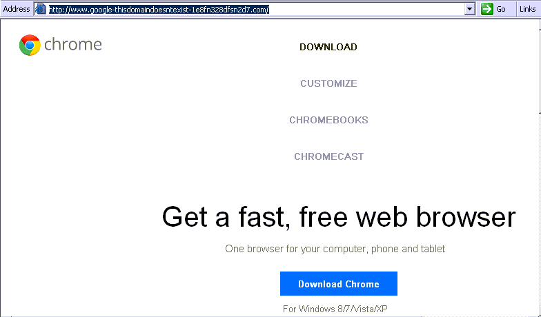Поддельная веб-страница загрузки Google Chrome