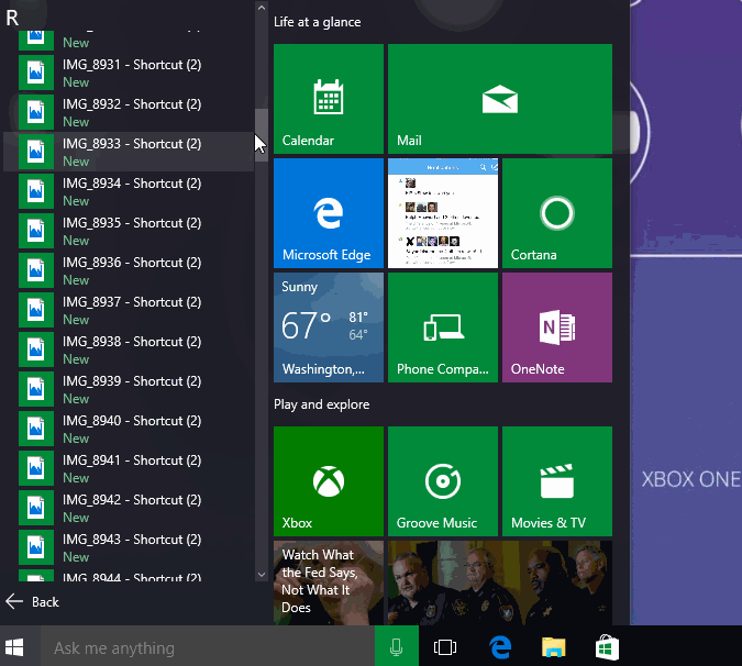 Меню «Пуск» в Windows 10 ограничено 512 элементами