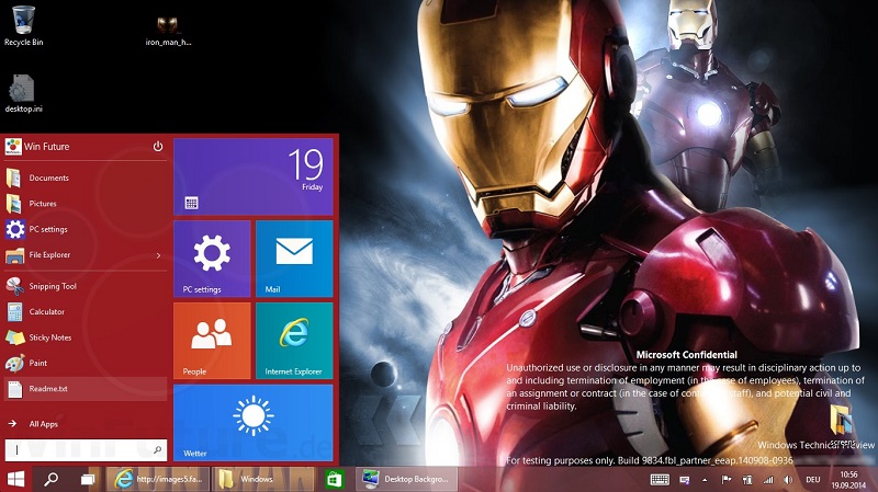 Windows 9: меню «Пуск» меняет цвет в зависимости от фона рабочего стола
