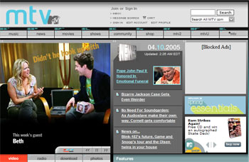 Веб-сайт телеканала MTV. Скриншот Softodrom.ru