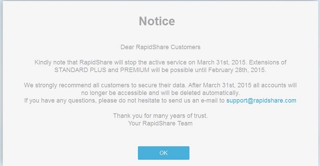 Файлообменник RapidShare закрывается