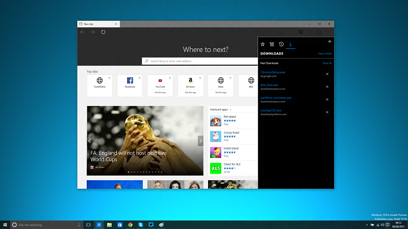 Microsoft Edge с темной темой в Windows 10 build 10134
