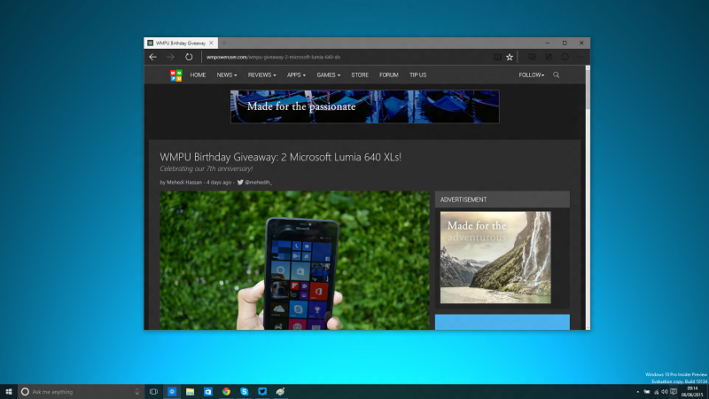 Microsoft Edge с темной темой в Windows 10 build 10134
