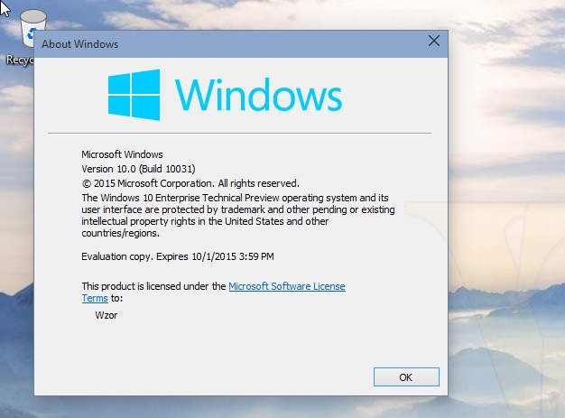 Windows 10 Enterprise Technical Preview build 10031