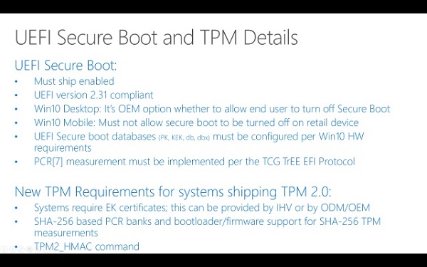 ОЕМ-производители смогут сами решать, предоставлять ли пользователю возможность отключения Secure Boot