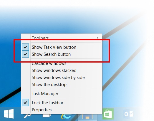 В Windows 10 теперь можно спрятать кнопку поиска и кнопку Task View, которые находятся на панели задач