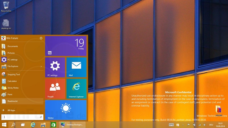 Windows 9: меню «Пуск» меняет цвет в зависимости от фона рабочего стола